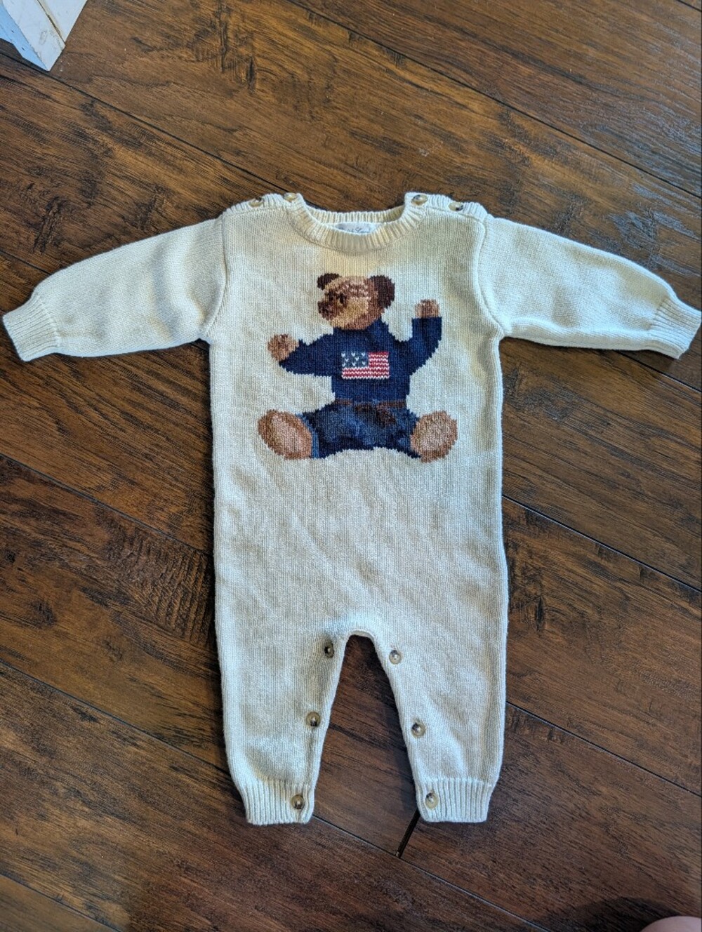 ☃️EUC Ralph Lauren Cotton Knit Long Sleeve Unisex Wear Sweater Onesie, 0-6 Month